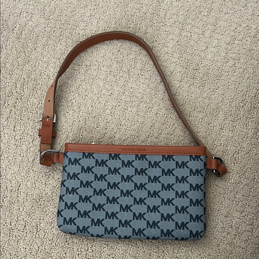 Michael Kors Denim and Tan Signature Wristlet